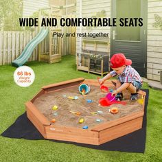 Children's Mini Playground: Our sand box is not just a play area but a place where happy childhood memories are made. Sandbox With Cover, Mini Playground, Foldable Bench, Wooden Sandbox, Bottom Liner, Kids Sandbox, Outdoor Fun For Kids, Sand Pit, Backyard Beach