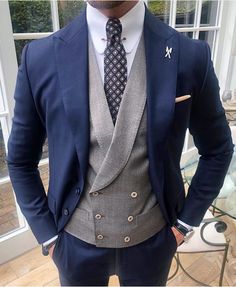 Three Piece Suit Mens Wedding Latest, Three Piece Suit Wedding, Mens Suits Casual, Blue Mens Suit, Mens Suits Navy, Blue Three Piece Suit, Best Suits For Men, Mens Suits Modern, Wedding Navy