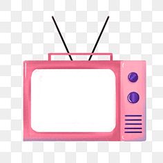 an old pink tv with two antennas on top, sitting in front of a white background