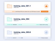 three different types of training data displayed on the same page, each with their own logo