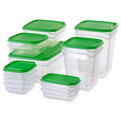 plastic food storage containers with lids, set of 6 - green lid and clear bottom