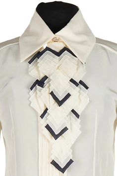 Chanel White Silk Crepe de Chine Blouse |Preloved Authenticated - Reench Chanel Blouse, Chanel White, Blouse Silk, White Silk, Silk Crepe, Silk Blouse, Karl Lagerfeld, Airlines, Chanel