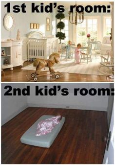 there are two pictures of kids's room and one kid's room