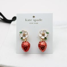 Flower Earrings Aesthetic, Strawberry Accessories, Drop Earrings Diy, Strawberry Jewelry, Strawberry Earrings, Earrings Diy, Kate Spade Earrings, Kate Spade Shoes, Kate Spade Jewelry