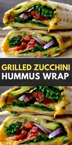 grilled zucchini hummus wrap with tomatoes and spinach