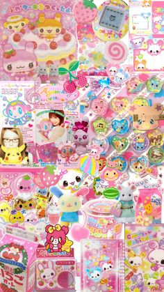 many different types of stickers are shown in this image, including hello kitty and other items