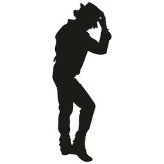 the silhouette of a man in cowboy hat and boots is holding his hand to his head