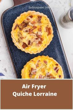 air fryer quiche lorraine on a baking sheet with the title above it