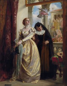 a painting of a man and woman standing next to each other in front of a window