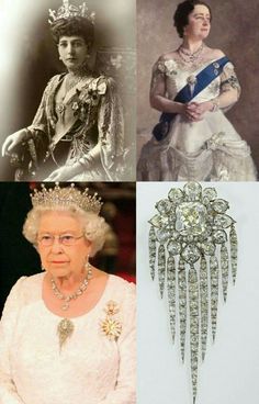 the queen of england's tiara is shown in four different pictures, including an old