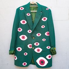 Green Blazer with Hand-Painted Evil Eyes Men's XL - "Jealous"– Smells Like Crime Ropa Upcycling, Evil Eyes, All Jeans, Green Blazer, In The Room, Made Clothing, Mode Inspo, Look Vintage, Looks Style