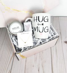 "A thoughtful gift to let someone know you are thinking of them.  ☆ Each box will include the following items: ♡ Personalized 12oz Hug in a Mug Mug ♡ 4 oz soy candle  ♡ Decorative Matchbox ♡ Gold Plated Tiny Heart Necklace adjustable 16-18\" ♡ Custom Box with White Crinkle Filler ‼ Mugs are personalized with professional permanent vinyl (not engraved). They are not dishwasher safe; please hand wash gently. If you are adding any of the following items, scents will be chosen at random unless speci Sending Condolences, Sending Sunshine, Bath Bomb Ingredients, Vanilla Lavender, Hug In A Mug, Tiny Heart Necklace, Cherry Vanilla, Strawberry Sorbet, Sugar Rose