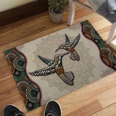 Newsouthplace - Etsy.de Hummingbird Mandala, Cottagecore Rug, Bird Rug, Hummingbird Art, Hall Rugs, Door Rugs, Entrance Rug, House Gifts