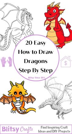 an image of how to draw dragon step by step with the words, 20 easy steps and