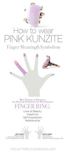 How to wear Pink Kunzite to protect your emotional body, gain Love for yourself and others and relieve stress accordingly with Finger Meaning and Symbolism | 5 Key Reasons to Raise your Heart Potential by Wearing Kunzite | Crystal healing Jewelry Pink Kunzite Meaning, Finger Meaning, Kunzite Jewelry, Kunzite Crystal, Pink Kunzite, Wedding Ring Styles, Emotional Body