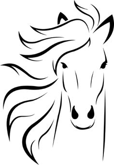 a horse's head with long hair and eyes drawn in black on a white background