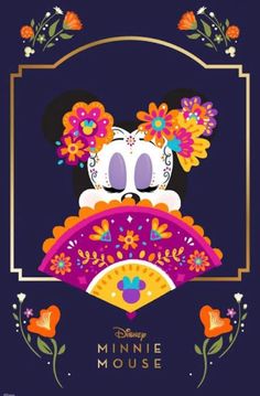 mickey mouse with flowers on it's head and the words minnie mouse written in spanish