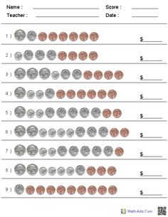 counting coins worksheet for kids to practice counting and adding money into each other