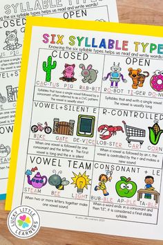 two printable worksheets for the six syllable types