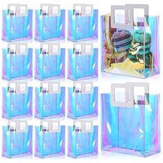 twelve bags with different designs on them