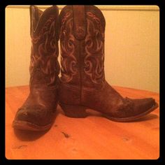 Dark Brown With Yellow And Orange Stitching. Snip Toe. Size 7. Used With Some Scuffs. Snip Toe Cowgirl Boots, Cowgirl Boots, Shoes Heels Boots, Cowboy Boots, Shoes Women Heels, Heeled Boots, Dark Brown, Shoes Heels, Stitching