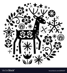 a deer surrounded by flowers and stars