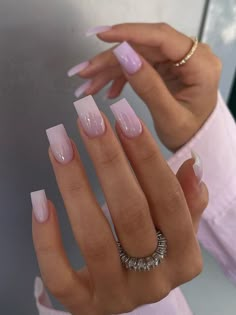 Medium Nails Acrylic Designs, Milky Pink Nails, Purple Ombre Nails, Nails Shape, Kutek Disney, Milky Pink, Classy Prom, Milky Nails, Gold Prom