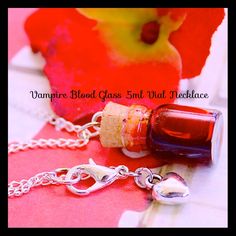 ❤️Welcome to Tranquilityy a magical embrace into your world I have for you an inviting vial of vampire blood on a silver plated chain you will love to wear around your neck.  Your necklace is made form a mini .5ml glass vial bottle with realistic theatrical blood, I love this I even have one for my self.Your necklace will come in a drawstring bag, take care and God bless.  ❤️I miss the shine Of your ruby red eyes The leathery feel of your face Your breath on my neck And the points of your teeth As you come unto me for a taste. Dimensions for this 0.5ml glass bottle o.5 ml bottle dimensions are 0.7"(length) x0.45" diameter / 18mm tall and 11mm wide. 90s Jewellery, Bead Confetti, Blood Necklace, Necklace Vampire, Kandi Necklace, Vampire Jewelry, Vampire Blood, Necklace Y2k, 90s Jewelry