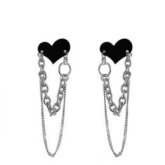 egirl heart chain earrings boogzel apparel Egirl Earrings, Dream Accessories, Grunge Earrings, Vtuber Model, Egirl Outfits, Grunge Streetwear, Dark Outfits, Black Peach, Heart Chain