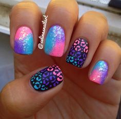 45 Awesome Reasons to Try Neon Nail Art ... Leopard Nail Designs, Cheetah Nail Designs, Cheetah Print Nails, Unghie Nail Art, Summer Nail Art, Colorful Nail, Nail Art Designs Summer, Ombre Nail Designs, Leopard Nails