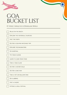 the goa bucket list is shown in orange and green