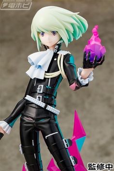 an action figure holding a pink object in her hand