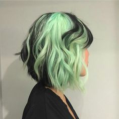 Black And Mint Green Aesthetic, Mint Green Highlights In Black Hair, Black And Mint Green Hair, Mint And Black Outfit, Nail Green And Black, Short Mint Hair, Short Bob Dyed Hair, Mint Green And Black Outfit, Mint Colored Hair