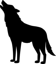 a black and white silhouette of a howling wolf with its head turned to the side