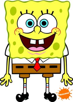 an animated spongebob character is smiling and wearing a red tie, with his eyes wide open