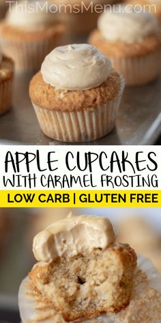 an image of apple cupcakes with caramel frosting and low carb gluten free