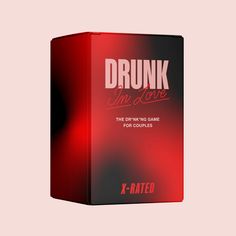 a red box with the words drunk on it sitting in front of a pink background