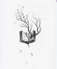 an open book with trees growing out of it