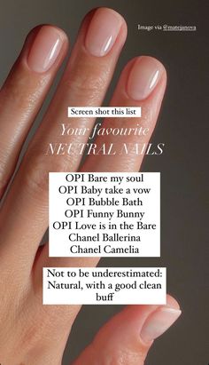 Clean And Natural Nails, Natural Nails Regular Polish, Fresh Clean Nails, Neutral Clean Nails, Sheer Opi Gel Colors, Opi Bare My Soul Dip, Funny Bunny And Bare My Soul Opi, Natural Opi Colors, Manicurist Active Glow