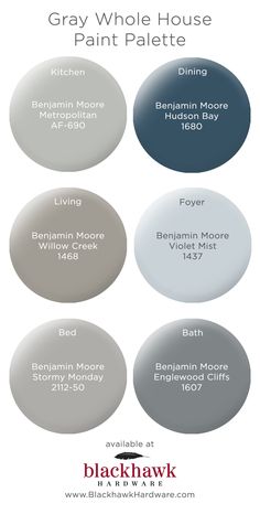 six shades of paint with the words blue whole house paint palettes in different colors