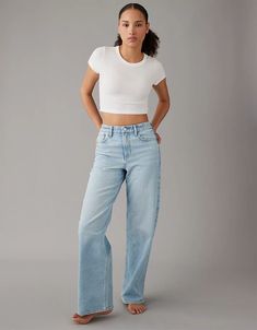 AE Strigid Curvy Super High-Waisted Baggy Straight Jean American Eagle Aerie, Outfit Inspo Casual, Curvy Jeans, American Eagle Jeans, Cool Stuff, Fashion Wear, Baggy Jeans, Fall Wardrobe, Cute Casual Outfits