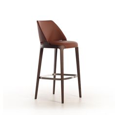 an image of a modern bar stool with brown leather upholstered seat and back