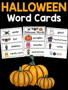 halloween word cards with pumpkins on them