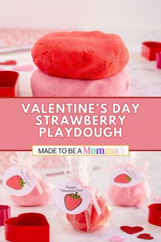 This soft homemade playdough recipe is easy to make and has a sweet strawberry smell. Add a free gift tag for a fun Valentine’s Day Gift!