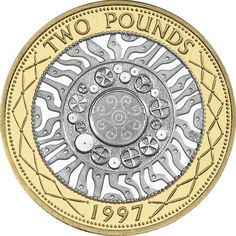 the two pound coin is shown in this image