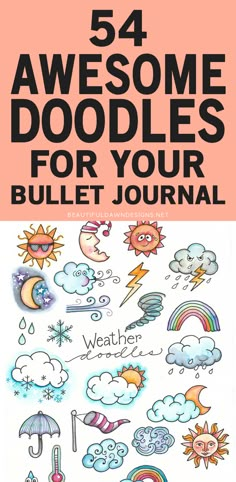 Bujo Weather Tracker Ideas, Weather Journal Ideas, Sun Doodle Simple, Bedtime Doodles, Journaling Doodles Ideas, Rain Bullet Journal, Moon Doodle Art, Weather Bullet Journal