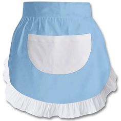 a blue and white dog skirt with ruffles on the bottom, front view