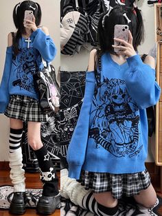 Y2k Outfits Reference, Blue Grunge Outfit, Outfit Grunge, Alt Fashion, Ootd Outfit