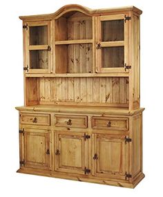 Rustic Traditional Medium Hutch & Buffet - Farmhouse Kitchen and Bath Rustic China Cabinet, Mexican Pine Furniture, Rustic Hutch, Hutch Buffet, Wood Hinges, Buffet Hutch, Wood Buffet, Dining Room Buffet, Rustic Traditional