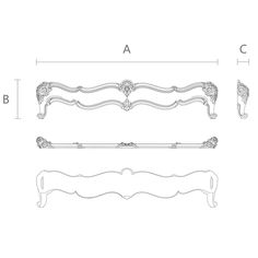 the drawing shows different styles of furniture, including a bed frame and headboard rails